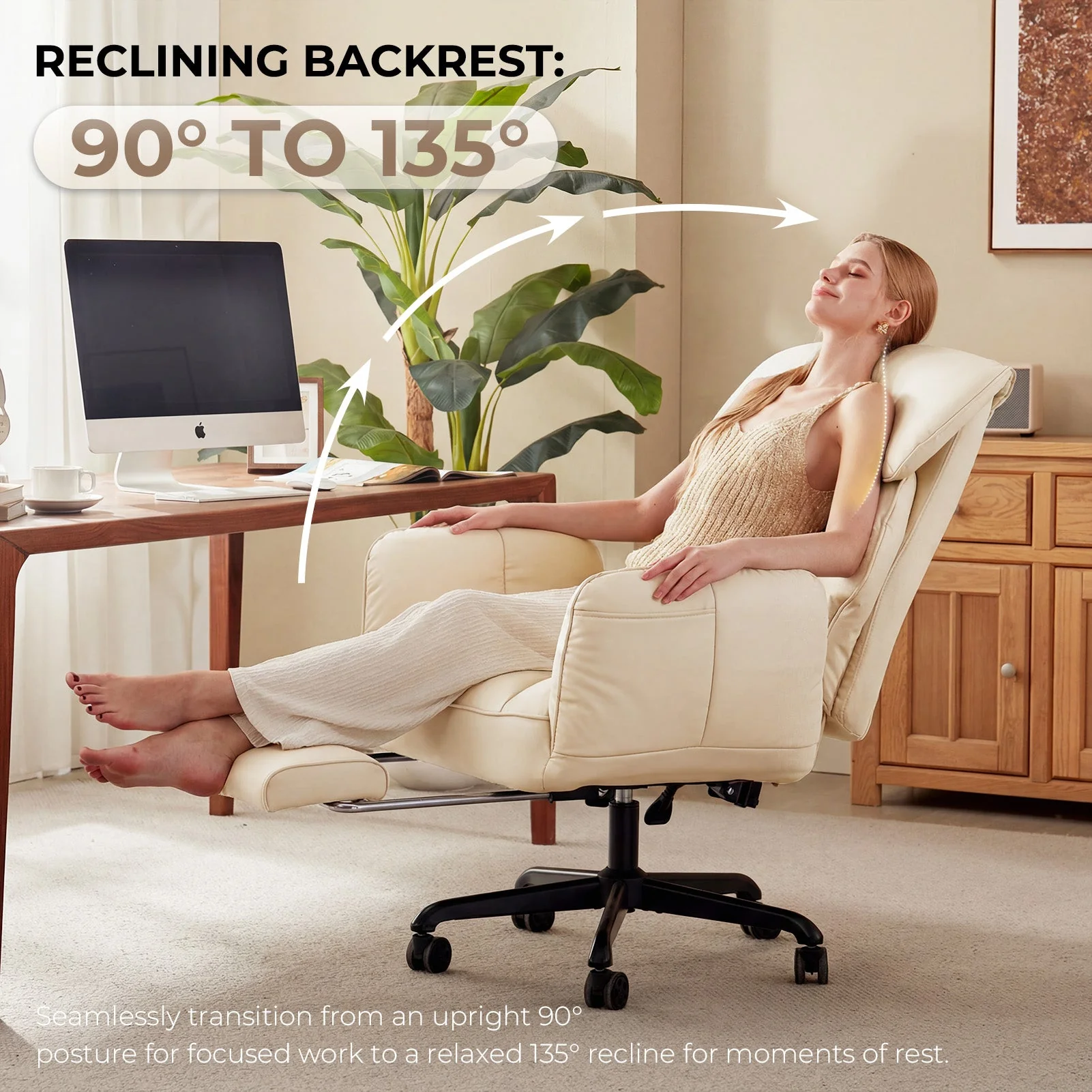 Dowinx Cross Legged Office Chair QL-66B2 Beige - Image 5