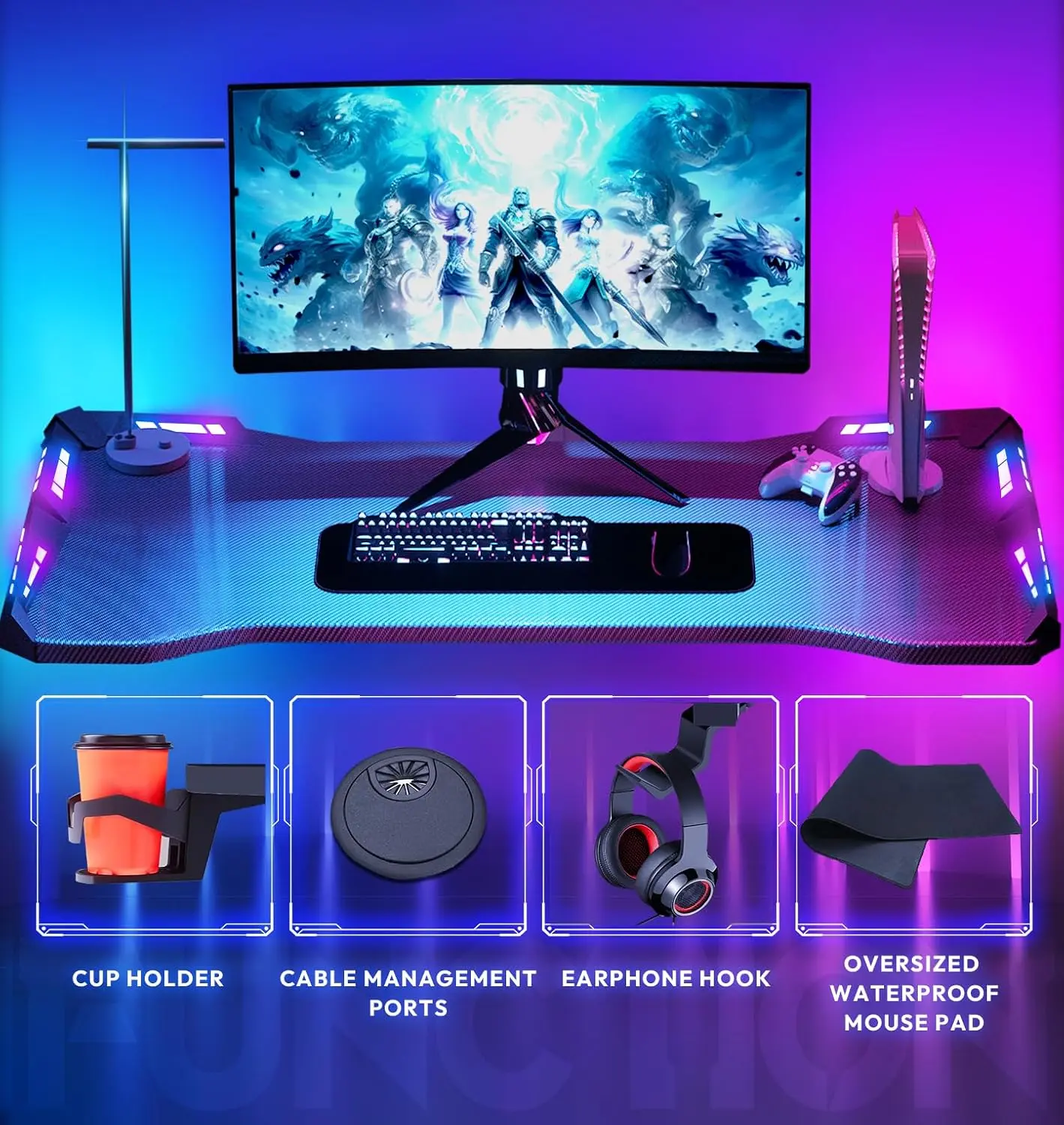 Dowinx LED Gaming Desk Black - Image 3