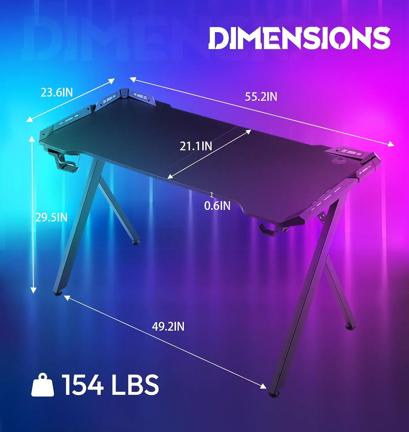 Dowinx LED Gaming Desk Black - Image 5